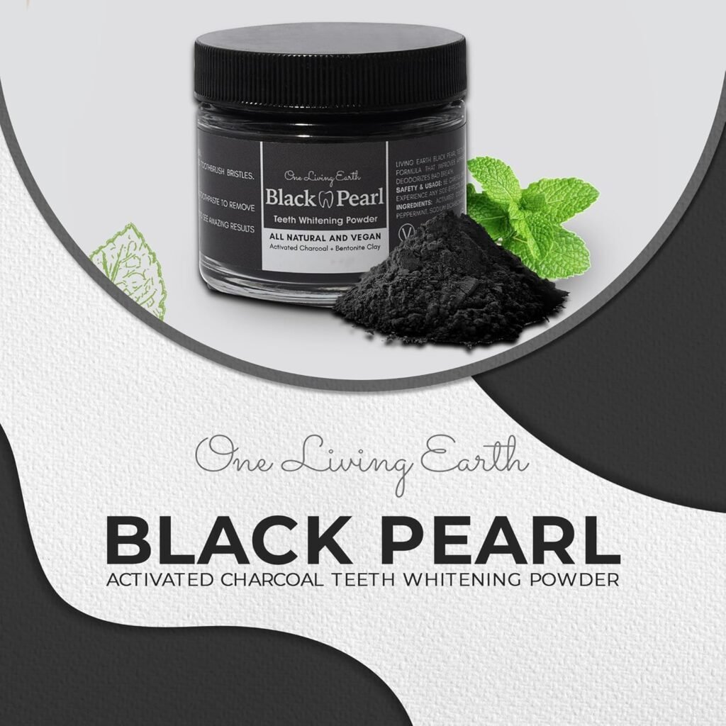 one living earth's activated charcoal powder with bamboo toothbrush